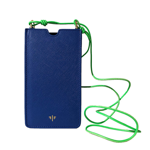 Phone case in textured leather, Blue