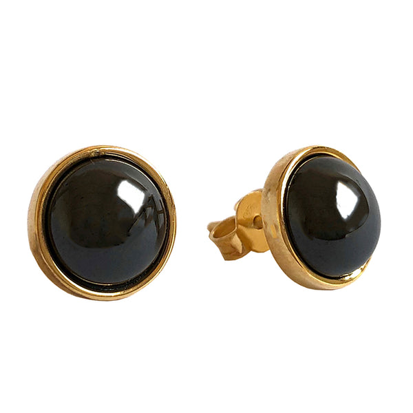 Black stone gold stud earrings