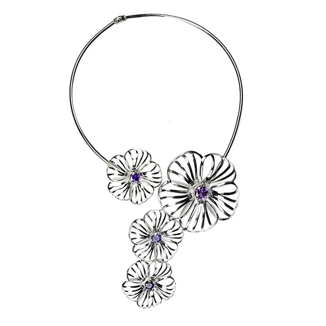 Flower sculptural silver necklace