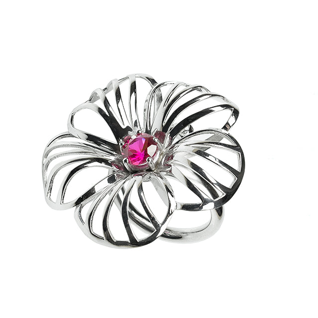 Flower sculptural silver ring