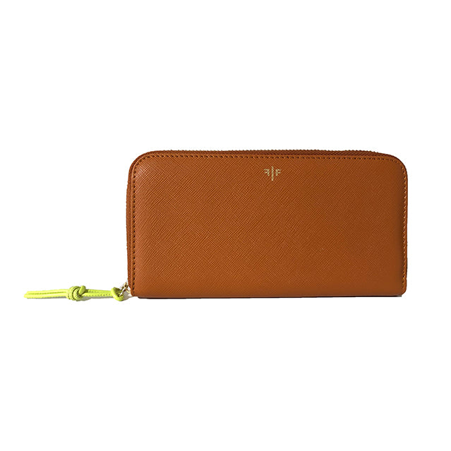 Zip-around Wallet in textured leather, Tan